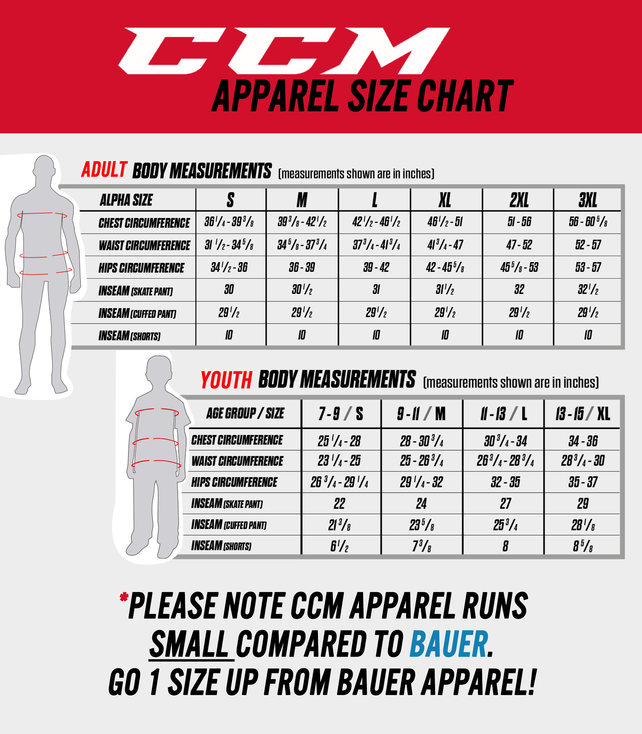 Ccm Youth Apparel Size Chart